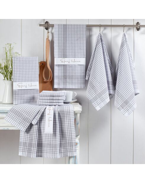 10 grau/weiße Küchentücher - 45x65 cm