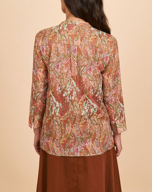 Campanule katoenen shirt met okerbruin patroon