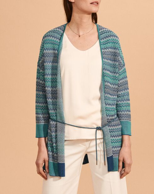 Gilet Genny mi-long à motif bleu/vert