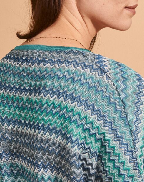 Gilet Genny mi-long à motif bleu/vert