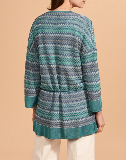 Gilet Genny mi-long à motif bleu/vert