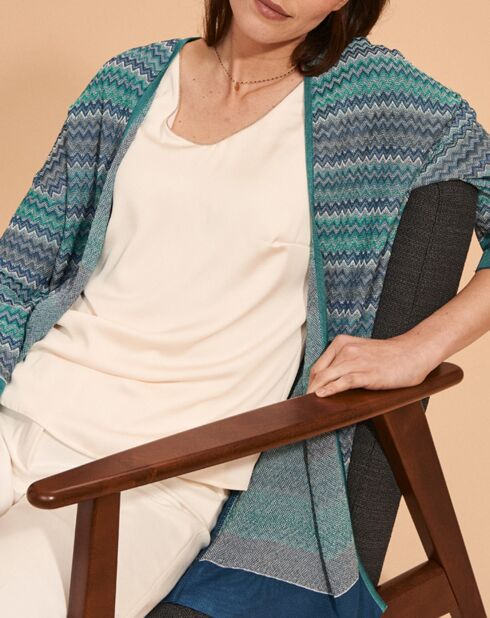 Gilet Genny mi-long à motif bleu/vert