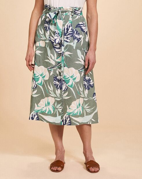 Jupe mi-longue 100% Lin Jamaika kaki/marron