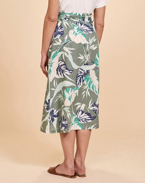 Jupe mi-longue 100% Lin Jamaika kaki/marron