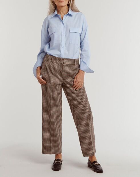 Pantalon Palibrit 7/8 ème à carreaux marron