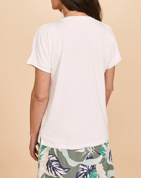 T-Shirt Tilleul à broderies blanc cassé