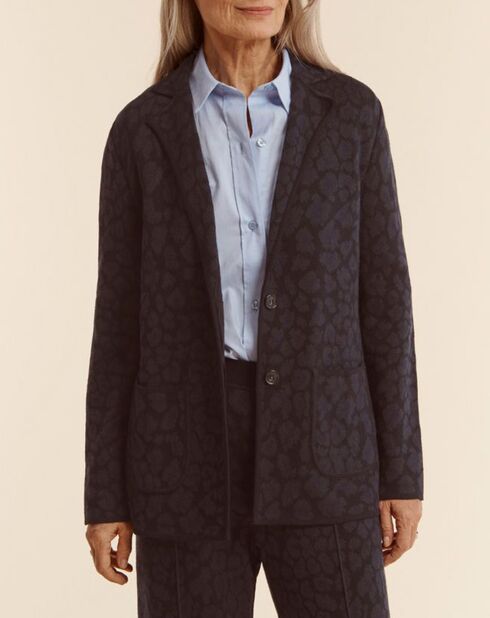 Veste en Laine mélangée Vaglia motif léopard bleu nuit