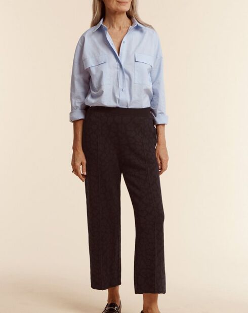 Pantalon droit en Laine mélangée Yalta motif léopard bleu