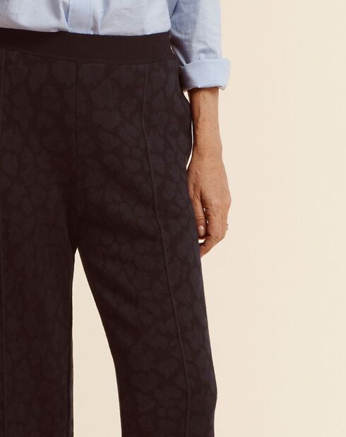 Pantalon droit en Laine mélangée Yalta motif léopard bleu