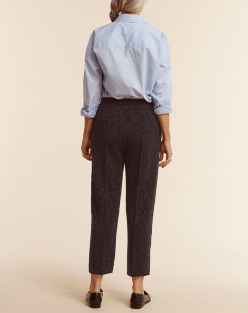 Pantalon droit en Laine mélangée Yalta motif léopard bleu