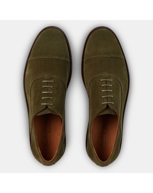 Richelieus en Velours de Cuir Perry vert marron