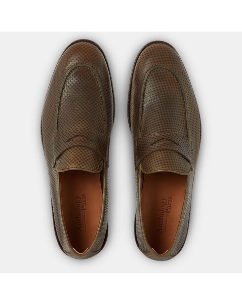 Mocassins en Cuir perforé Prot kaki marron