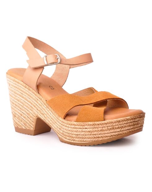 Valeska leren sandalen met hoge hak camel/beige - Hak 9 cm