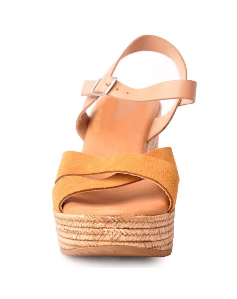 Valeska leren sandalen met hoge hak camel/beige - Hak 9 cm