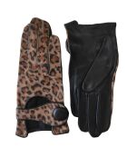 Gants en Cuir Auto Panthère marron/noir