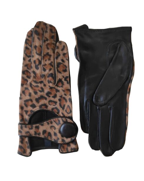 Gants en Cuir Auto Panthère marron/noir