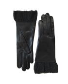 Gants en Cuir d'Agneau doublure Soie Frangie noirs