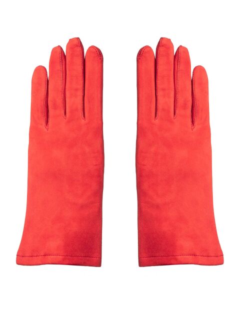 Gants en Velours de Cuir d'Agneau doublure Soie St Honoré rouges