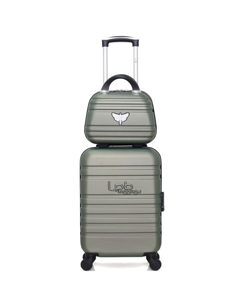 Cabinekoffer met 4 enkele wielen & Vanity Aurelia 53/28 cm kakigroen