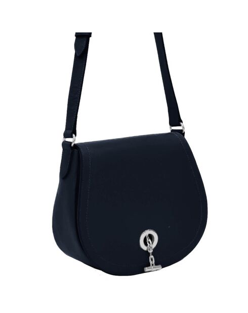 Sac bandoulière en Cuir Paris marine - 26x21x11 cm