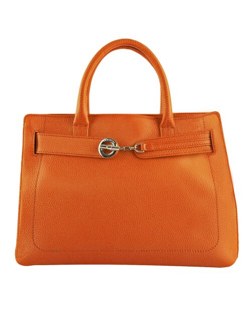 Sac bandoulière en Cuir Paris orange - 23x24x12 cm