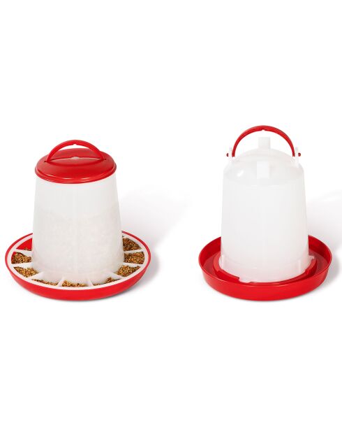 Abreuvoir + Distributeur Poules - Cl rouge/blanc