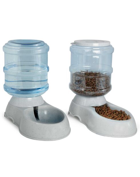 2 dispensadores de agua y comida para animales blancos