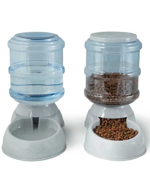 2 distributori di acqua e cibo per animali bianchi