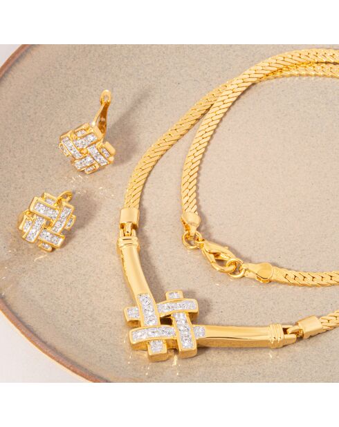 Parure Collier & Boucles d'oreilles Crosella dorée à l'or fin