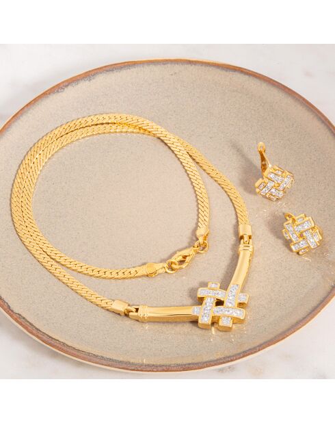 Parure Collier & Boucles d'oreilles Crosella dorée à l'or fin