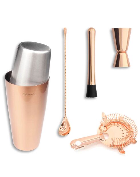 Koperroze cocktailbereidingsset voor barmannen - 5 stuks