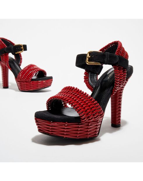 Sandales en Cuir vernis tressé rouges - Talon 13 cm