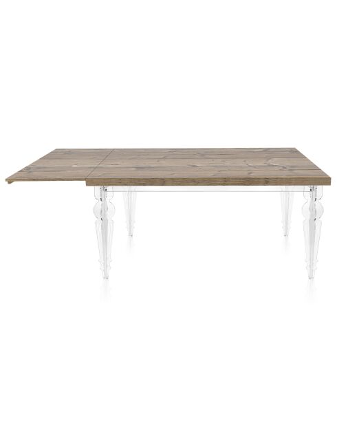 Table Maulabile transparent/bois - 155/255x90x75 cm