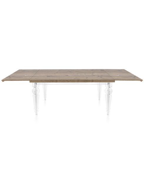 Table Maulabile transparent/bois - 155/255x90x75 cm