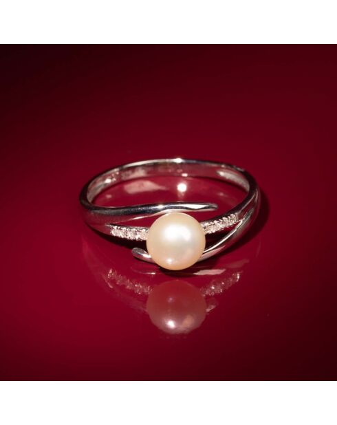 Makira Perlenring aus 0,04 ct Diamant und Weißgold