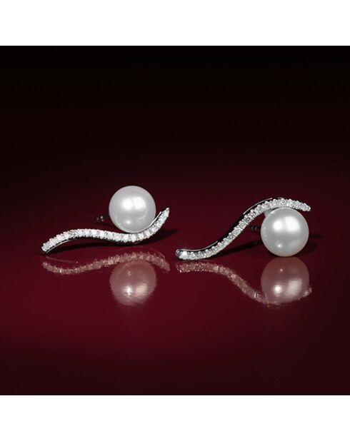 Boucles d'oreilles Vague Sublime Diamant 0.17 ct & Perle Or blanc