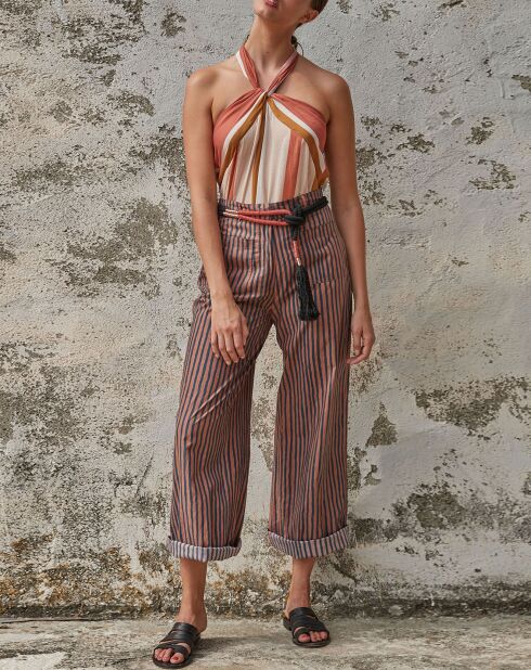 Pantalon Santa Fe rayé rose/bleu