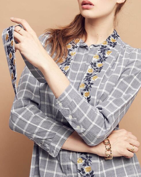 Chemise Florencia en Coton à carreaux blanc/marine