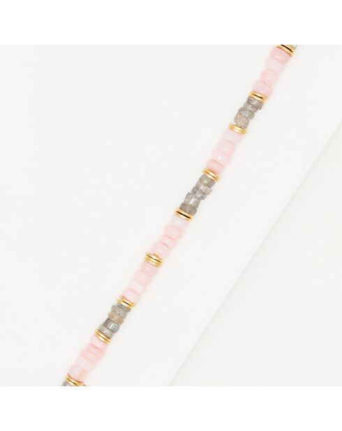 Brazalete náhuatl con labradorita y ópalo rosa