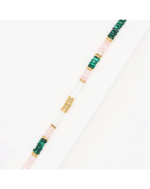 Bracelet Necalli en Malachite, Opale rose & Opale blanche