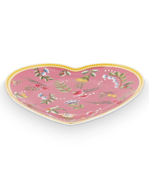 2 rosafarbene Herzteller aus Porzellan von La Majorelle, 23,2 x 24 cm