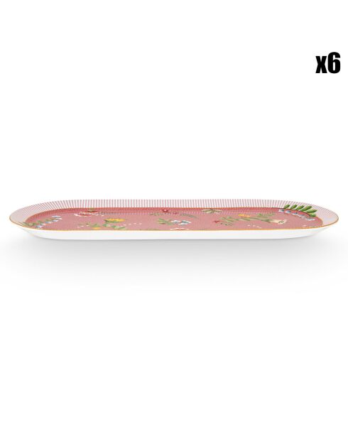 6 rosafarbene La Majorelle-Porzellan-Kuchenformen, 15,5 x 33,6 cm