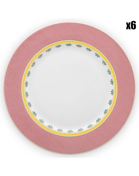 6 Assiettes plates en Porcelaine La Majorelle roses - D.26.7 cm
