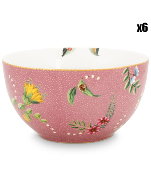 6 Bols en Porcelaine La Majorelle roses - 8.1x15 cm