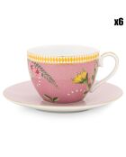 6 Tasses à thé avec soucoupes en Porcelaine La Majorelle roses - 28 cl