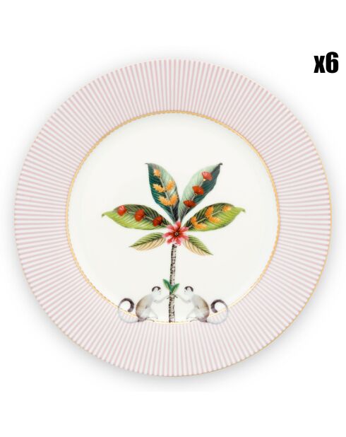 6 Assiettes à dessert en Porcelaine La Majorelle roses - D.21.4 cm