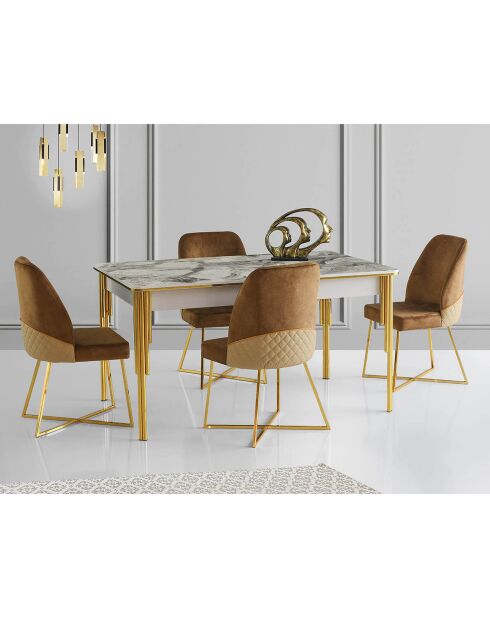 Table à manger Damla 1102 doré/blanc - 146+35x78x90 cm