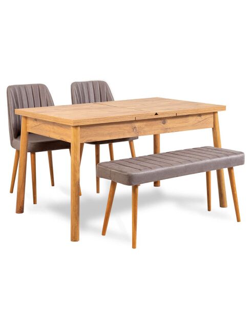 Table + 2 Chaises + Banc Santiago 0701 pin atlantique/gris