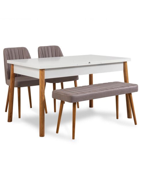 Table + 2 Chaises + Banc Santiago 0701 pin atlantique/blanc/gris