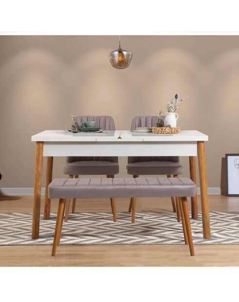 Table + 2 Chaises + Banc Santiago 0701 pin atlantique/blanc/gris
